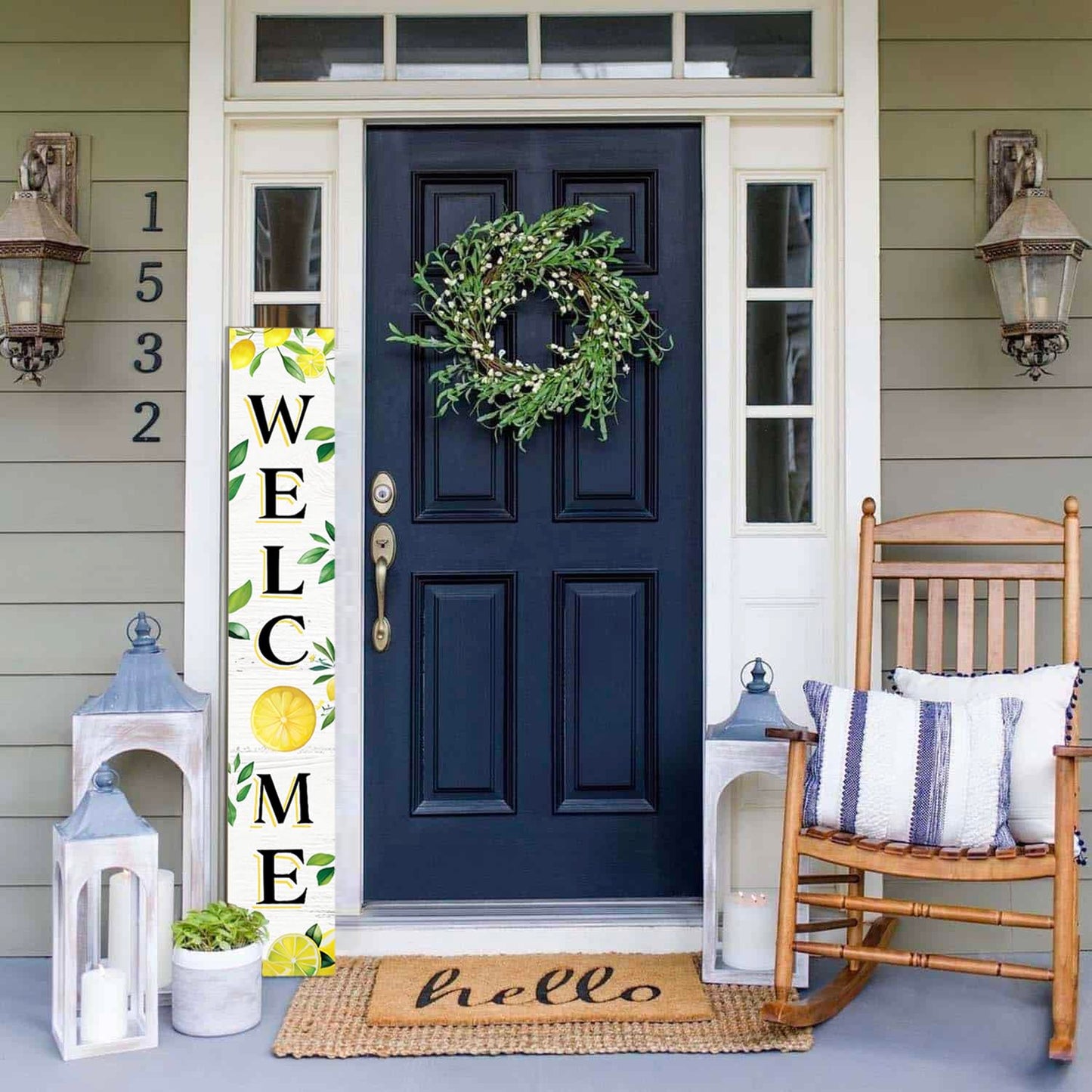 Summer Wooden Porch Sign 47" Large Lemon Welcome Sign Vertical Indoor Outdoor Standing Sign For Garden Home Yard Farmhouse
