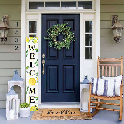 Summer Wooden Porch Sign 47" Large Lemon Welcome Sign Vertical Indoor Outdoor Standing Sign For Garden Home Yard Farmhouse