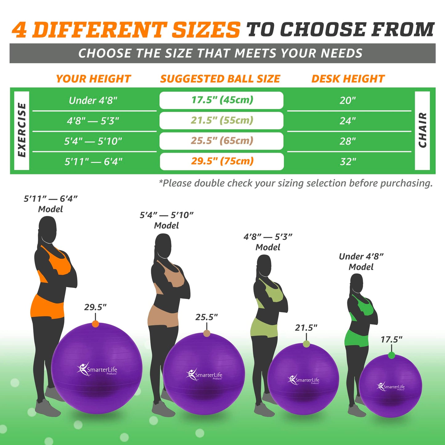 SmarterLife Exercise Ball Yoga Ball for Fitness, Balance, Stability, or Pregnancy, Gym Ball for Core Workout, Physical Therapy, Yoga Ball Chair for Office, Anti-Slip Anti-Burst
