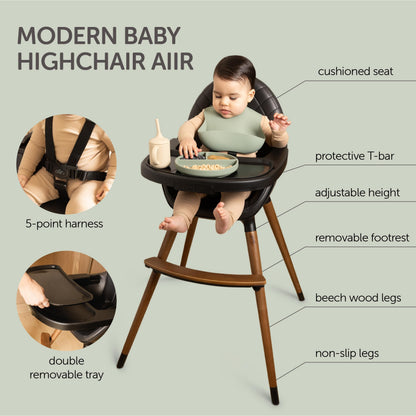 Convertible High Chair for Babies, Toddlers, Kids & Children - Wooden Highchair with Adjustable Height & Dishwasher Safe Tray - Wood Feeding & Dining Chair - Converts to Booster Seat (Black)