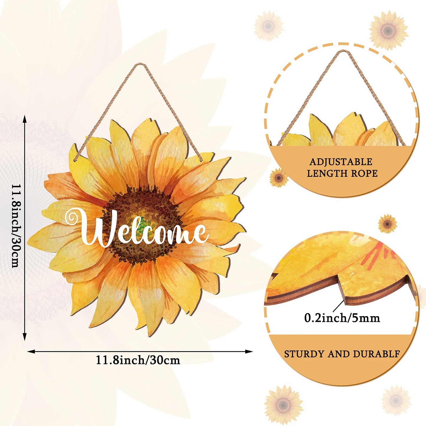 Sunflower Welcome Wood Door Hanger 12 Inch