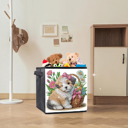 JZHYOAN Dog Diamond Art Large Storage Basket with Baseplate, Foldable Dispenser Cubes, DIY Special Pattern Large Storage Cubes, Living Room Bedroom Home Office Organization Box