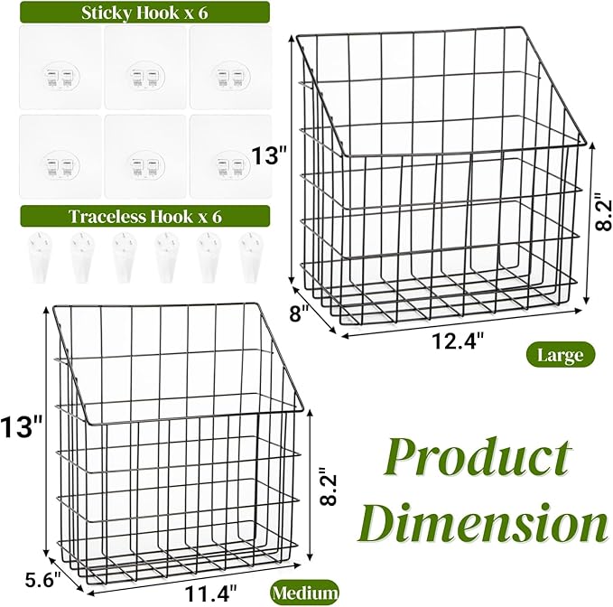 2 Pack Bath Tub Toy Storage Organizer Basket, Rustproof Black Iron Holder