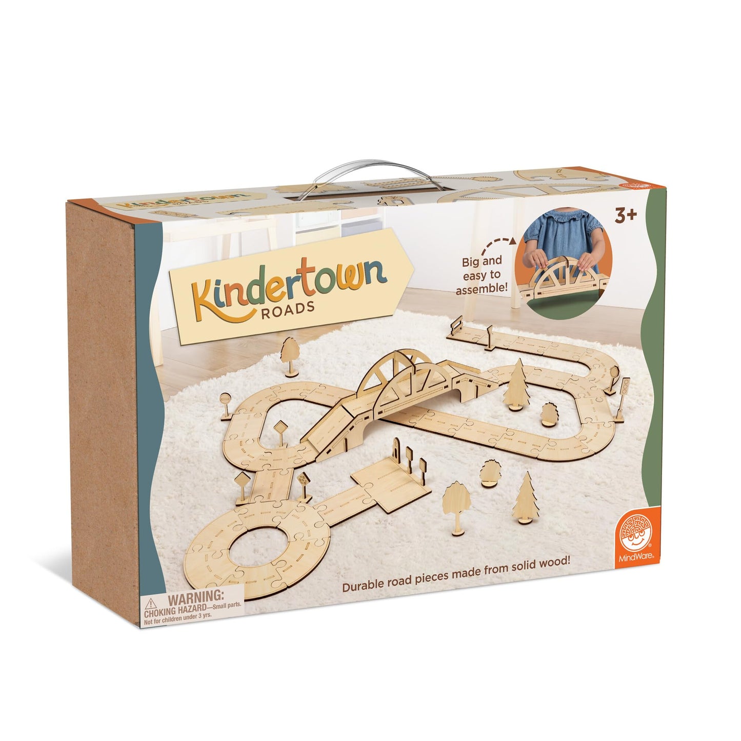 MindWare Kindertown Roads Wooden Montessori Building Set - Building Set for Toddlers