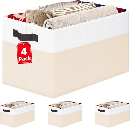 Criusia 4 Pack Baby Clothes Organizer Bins, Fabric Collapsible Storage Baskets