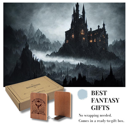 Fantasy Bookends, Dragon Bookends, Heavy Duty Wooden Book Ends for Shelves Decorative(1 Pair, 4.72x6.69 Inches) - Era