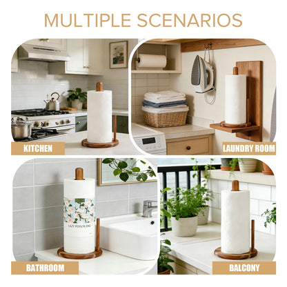 Onedeful Paper Towel Holder Countertop, Acacia Wood Kitchen Roll Holder with Anti-Slip Weighted Base, Paper Towel Stand for Kitchen Bathroom Dining Table Organize