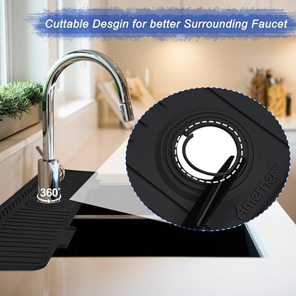 Kitchen Sink Splash Guard, 20 inch Silicone Faucet Guard & Draining Mat