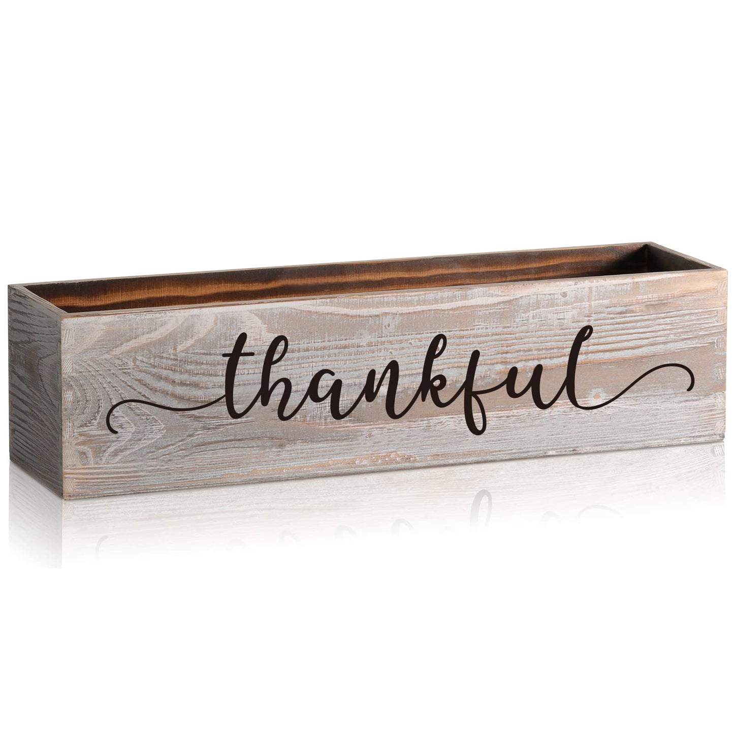 Patelai 1 Pcs 15.7inch Centerpiece Table Decorations Wood Planter Rectangular Planter Decorative Window Planters Rustic Wooden Box Floral Natural Centerpieces for Wedding Decor(Thankful Style)
