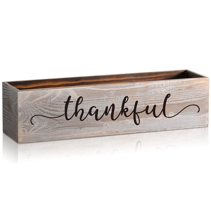 Patelai 1 Pcs 15.7inch Centerpiece Table Decorations Wood Planter Rectangular Planter Decorative Window Planters Rustic Wooden Box Floral Natural Centerpieces for Wedding Decor(Thankful Style)