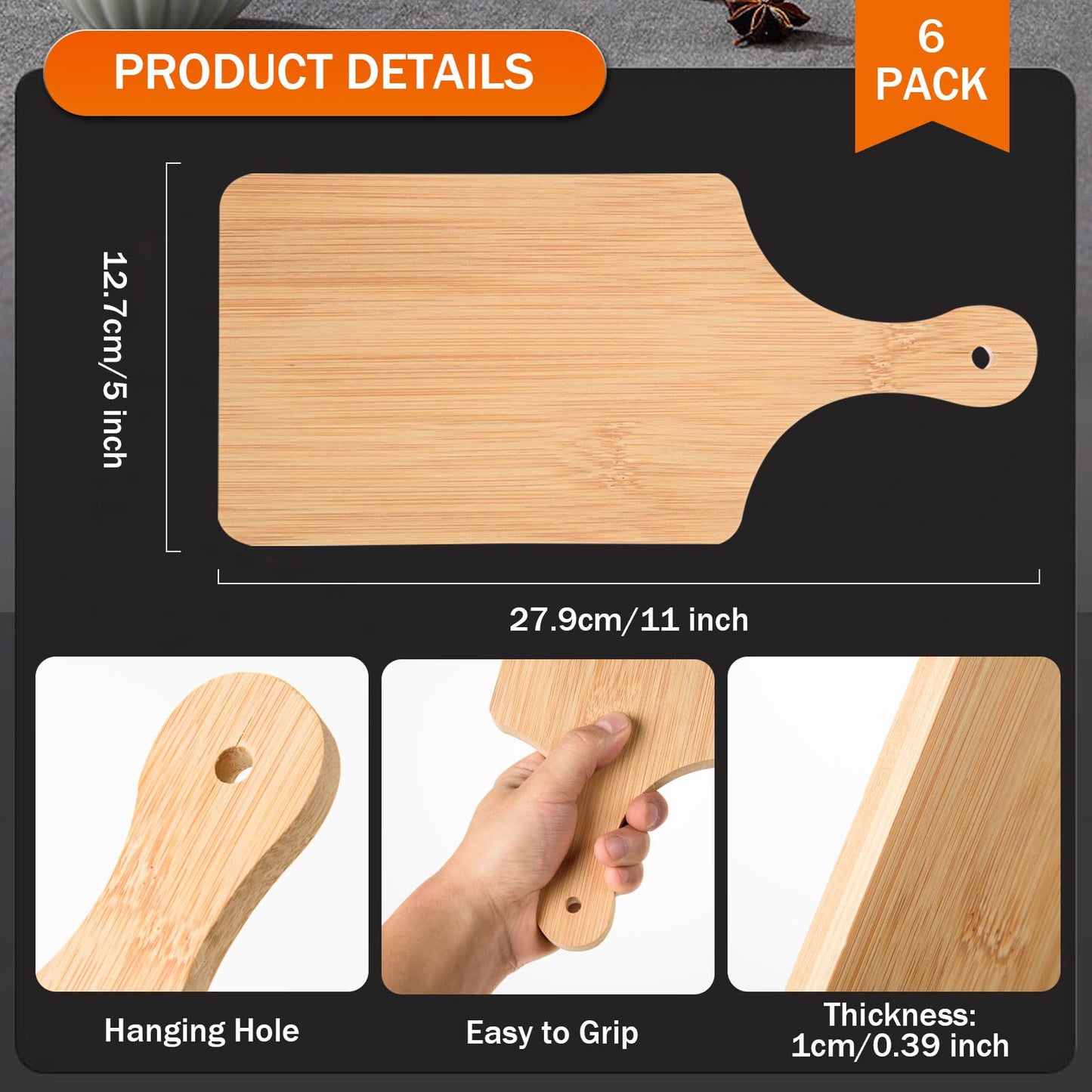 AWIZOM 6 Pcs Small Bamboo Cutting Board Bulk 11x5 Inch Personalized Wood Chopping Board Customized Laser Engraving Charcuterie Boards for Wedding Mother's Day Housewarming Present,0.39" Thick