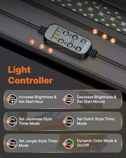Pawfly Aquarium Light for Plants, 25 W Bluetooth Fish Tank Light, Full Spectrum Aquarium Lights for 24"-30" Fish Tanks, Extendable 24/7 LED Lights with Timer Modes & Adjustable Brightness