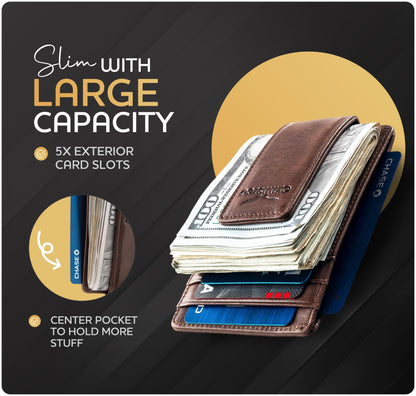 Claasico Money Clip Leather Wallet For Men Slim Front Pocket RFID Blocking with Super Strong Magnetic