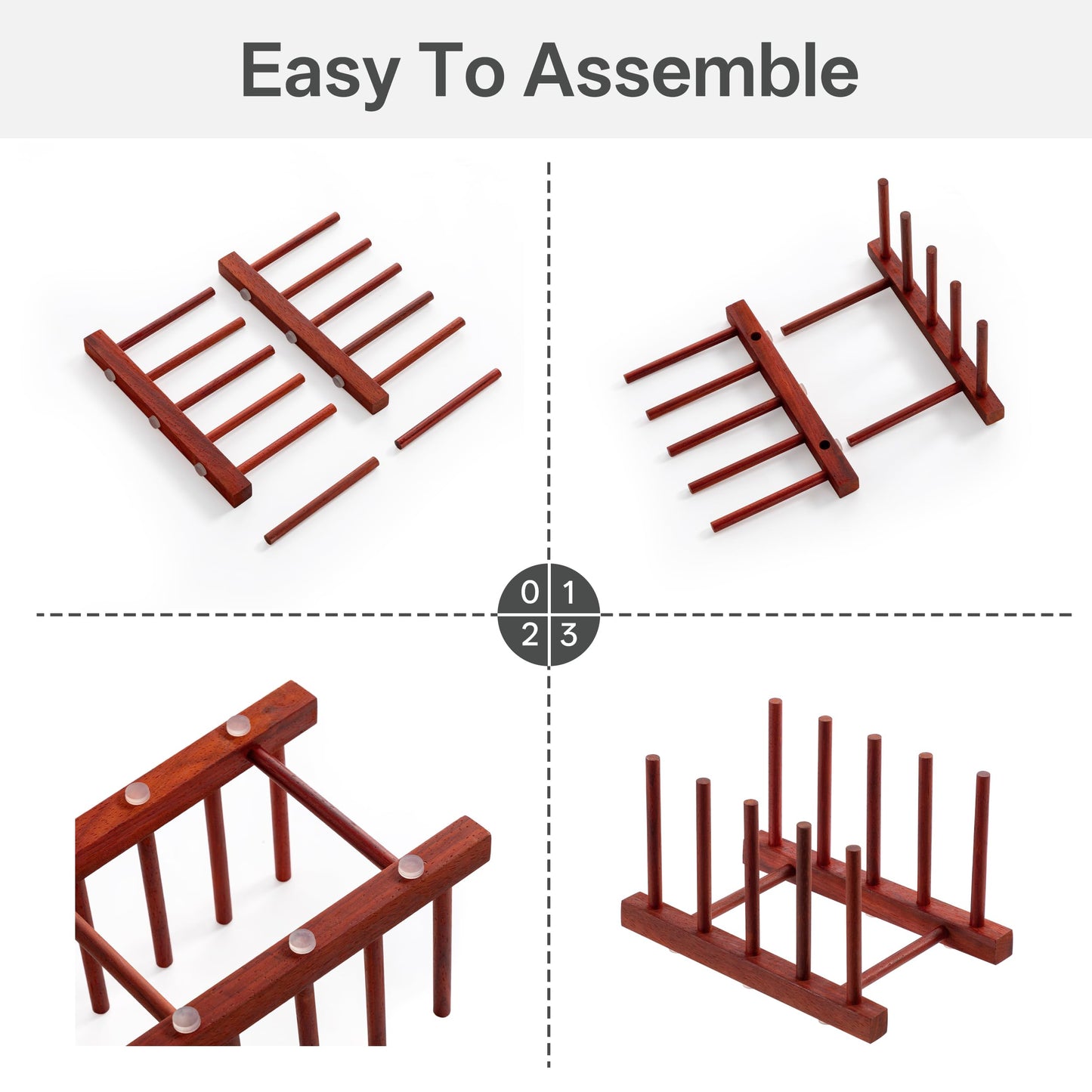 HBlife 4pcs Rosewood Wooden Dish Drying Rack - Home and Kitchen Organizer for Cups, Bowls, Pots, Lids, Cutting Boards & Plates Space-Saving for Cabinets Counters (4 Slots)