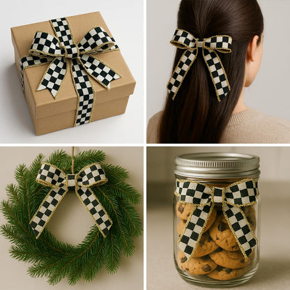 Fringed Edge Checked Ribbon – 1.2" Wide x 11 Yards Long – Wired Plaid Craft Ribbon for Christmas Decorations, Gift Wrapping, Holiday Wreaths, Bows, DIY Projects & Seasonal Crafts (V3)