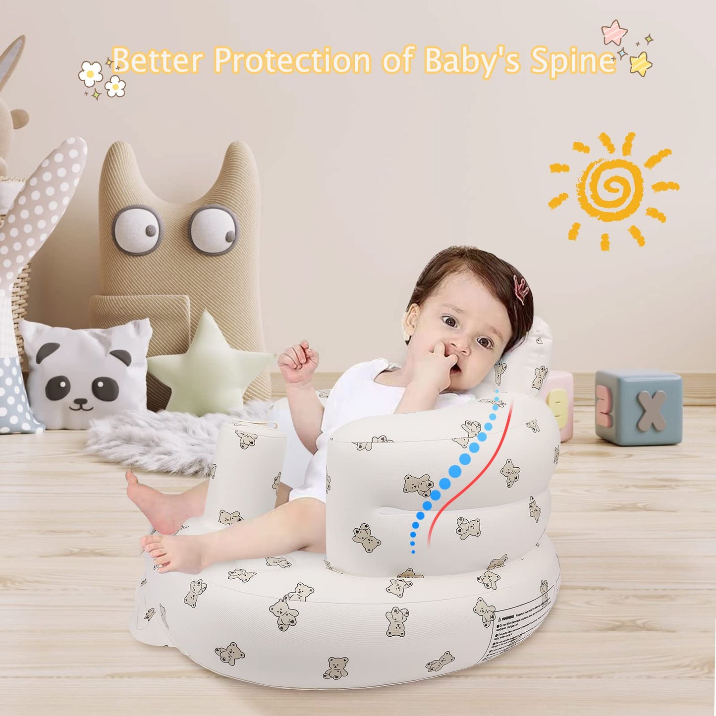 EKEPE Inflatable Baby Seat for Babies 3 Months & Up, Baby Floor Seats for Sitting Up, Baby Seats for Infants, Blow Up Baby Chair with Built in Air Pump - Bear