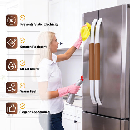 uxcell 2Pcs Refrigerator Door Handle Covers, PU Leather Kitchen Appliance Handle Protector, Anti-Static Fridge Handle Cover Keep Your Microwave Oven Dishwasher Clean, Brown