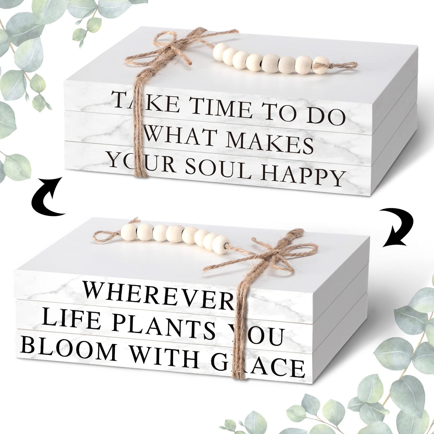 3 Piece Decorative Books Set White Home Decor Coffee Table Decor Rustic Stacked Decorative Books Stacked for Home Coffee Tables Shelves Stack Farmhouse(Inspirational Style)