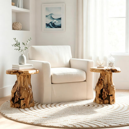 WELLAND Natural Tree Stump Stool, 19'' Tall Side Table, Live Edge End Table, Natural Edge Accent Table, Plant Stand for Living Room, Bedroom