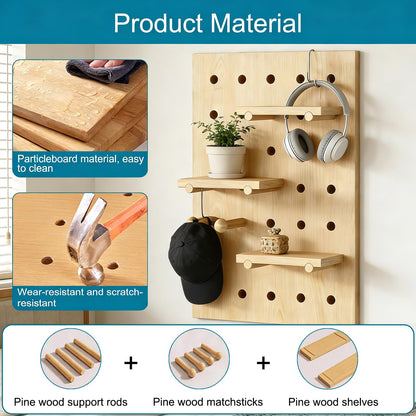 HJZALMI Wood Pegboard Wall Organizer, 40x60cm/15.7"x23.6", Beige