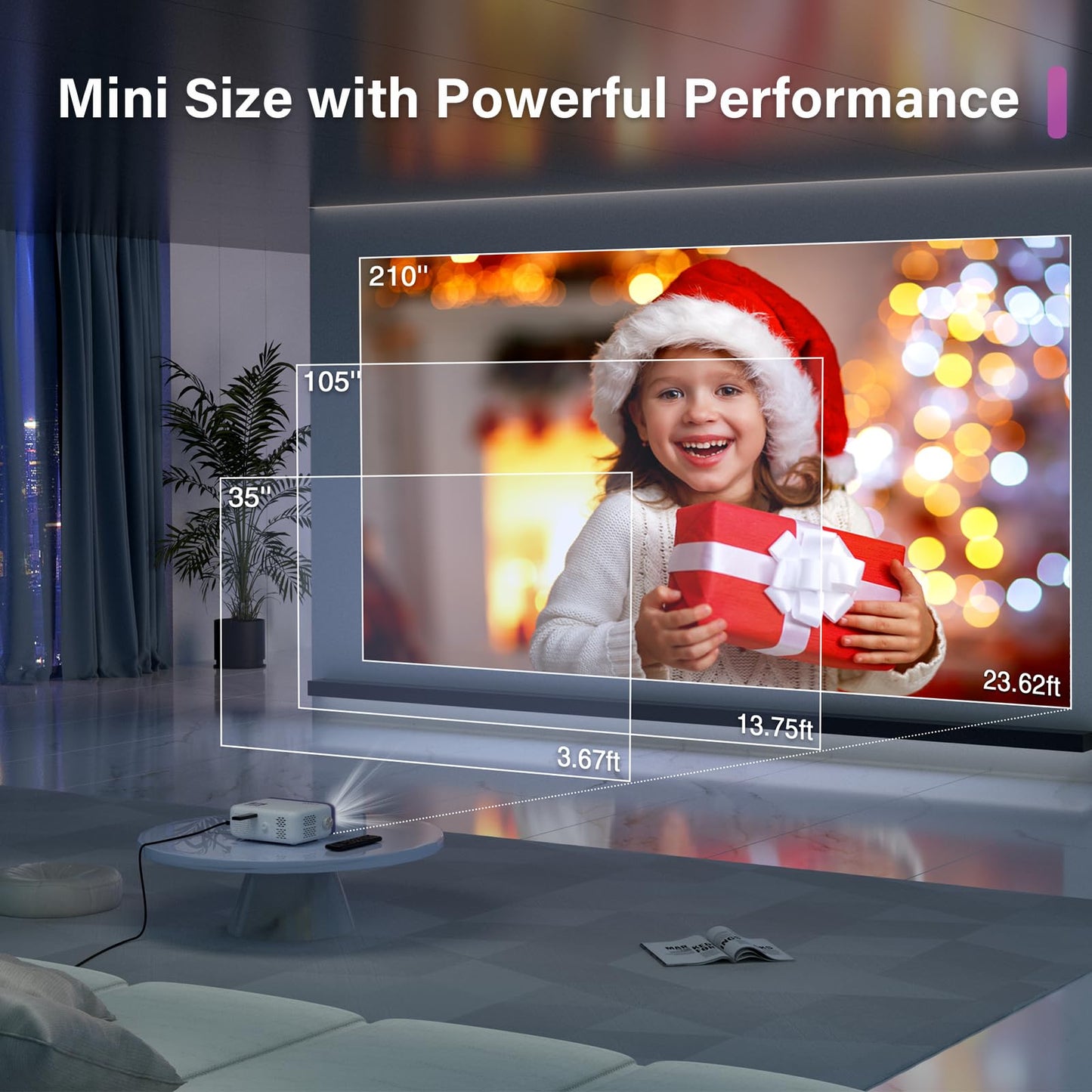 Mini Projector, VOPLLS 1080P Full HD WiFi Bluetooth Video Projector, Portable Outdoor Home Theater Movie Projector, 50% Zoom, Compatible with HDMl, USB, AV, Smartphone/Tablet/Laptop (15000L)
