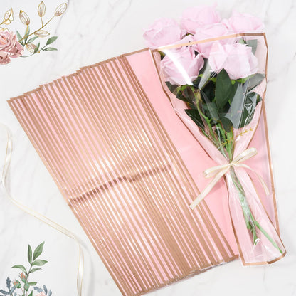 YooNotee 60 Pcs Flower Wrapping Bags for Valentine's Day Bouquets Supplies 17.7 x 10.9 Inches Plastic Flower Bouquet Sleeve Clear Front Floral Wraps with Ribbons for Graduation Party (Pink)