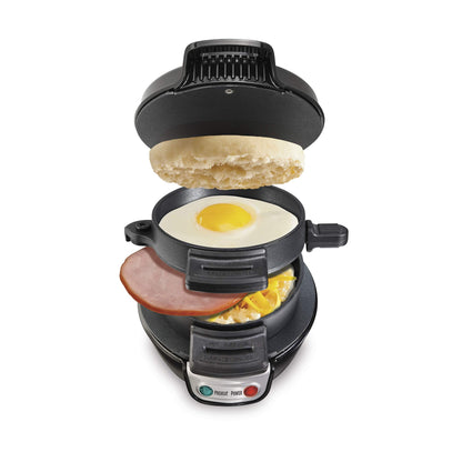 Hamilton Beach Breakfast Sandwich Maker with Egg Cooker Ring, Customize Ingredients, Perfect for English Muffins, Croissants, Mini Waffles, Perfect White Elephant Gifts, Coral (25483)