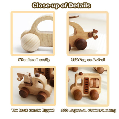 OKULLYSH 8PCS Wooden Baby Toys Montessori Cars FSC Gift Boys Girls 1-3