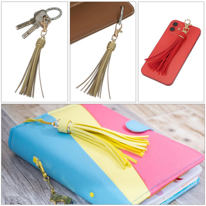 uxcell 10pcs PU Leather Tassels, 6 Inch Keychain Tassel Charm with Lobster Swivel for Jewelry Making, Handbag, DIY Crafts, (Grey Coffee)
