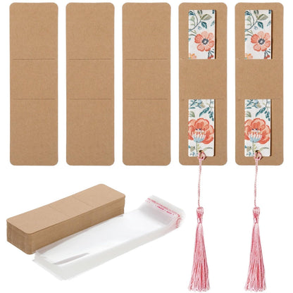 200 Pcs Bookmark Making Kit, 100 Book Marker Sleeves and 100 Clear Self Adhesive Bags, DIY Packaging Cards for Crafts Display Gifts and Handmade Projects