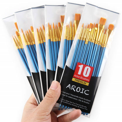 AROIC Paint Brush Set, 10 Pack 100 Pcs Acrylic Paint Brushes Artist Paint Brushes for Oil Watercolor Acrylic Face Rock Painting（Blue）