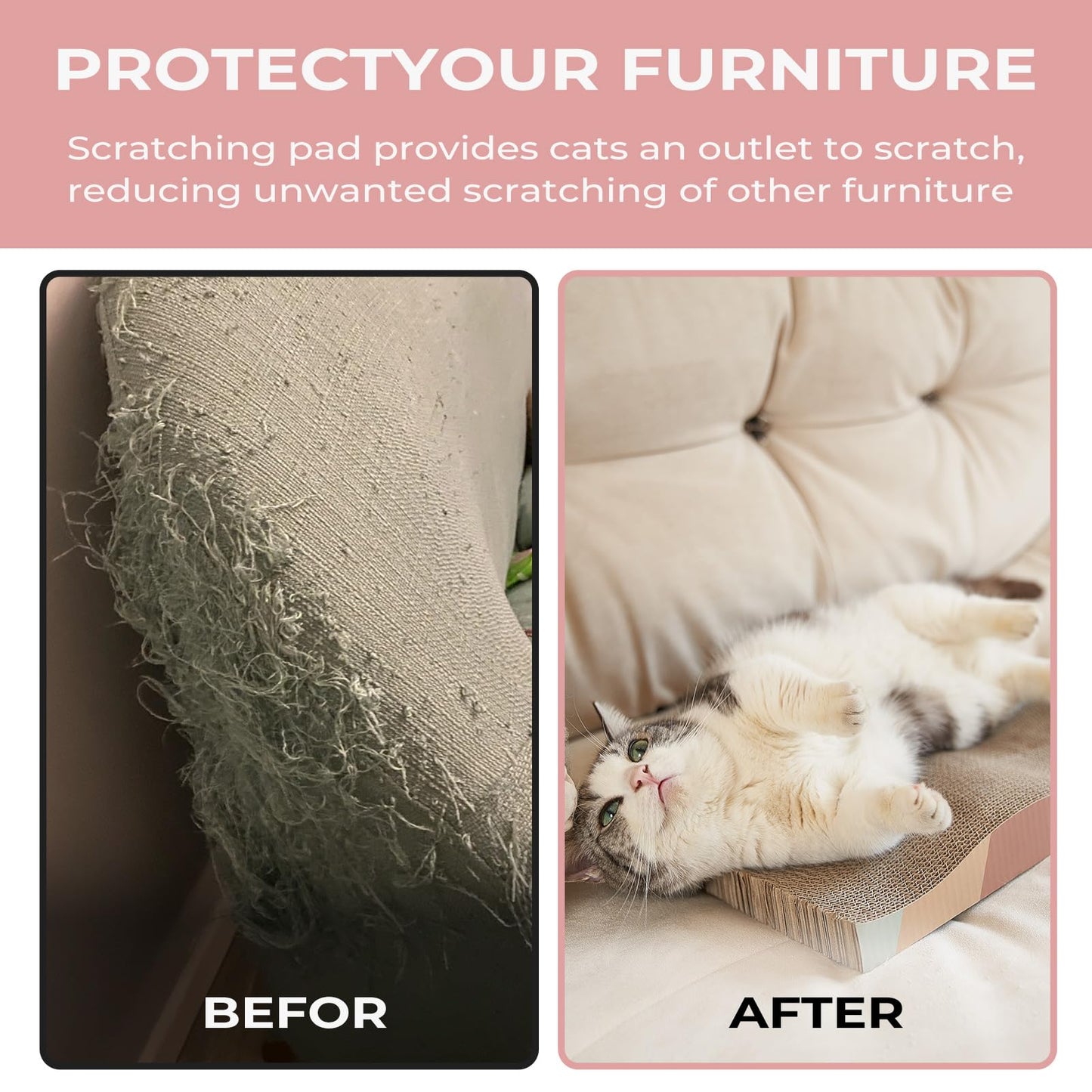 SIDAZON Cat Scratching Pads Cardboard Cat Scratchers for Indoor Cats Reversible Large Wide Corrugated with Catnip and Mini Toy (3pcs)