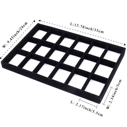 Mornajina 24 Grids Stackable Jewelry Tray Organizer with Removable Dividers, Velvet Jewelry Display Tray for Earrings Necklaces Bracelet Rings Display Showcase - Black