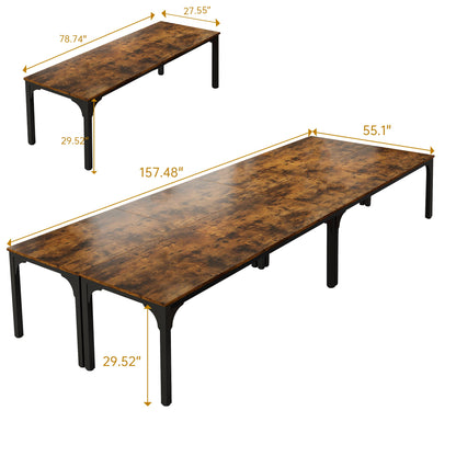 13FT Conference Table, Super Sturdy Large Rectangle Meeting Seminar Table for 16 Person, Long Business Tables, 4 Pcs Brown