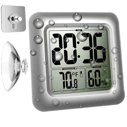 Large Waterproof Bathroom Shower Wall Clock, Big Digital Water Resistant Shatterproof Clock Thermometer Hygrometer for Bath, Temperature & Humidity Meter, Hanging & Table Standing & Mirror Suction Cup