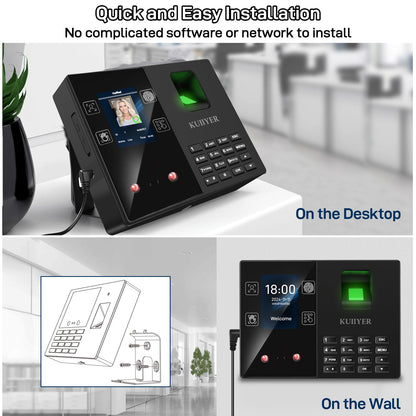 KUIIYER 4 in 1 Employees Time Clocks for Small Business (Face + Fingerprint + Palm Print + PIN) Employee Clock in & Out Machine Biometric Attendance Punch Clock Recorder Tracker (No Monthly Fee)