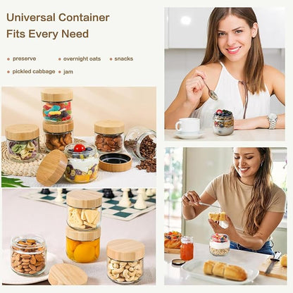 2 Pack 8 Oz Small Clear Glass Mason Jars, Wide Mouth Overnight Oats Jars, Containers with Airtight Lids for Chia Pudding Jam Snack Yogurt Overnight Oats Candy