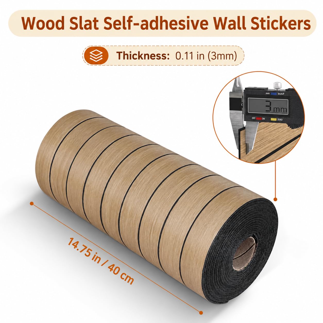 Greymond Peel and Stick Wood Slat Wall Panels, Teak, 118 x 15.7 in