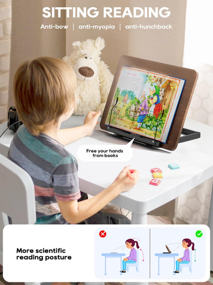 2 in 1 Adjustable Book Stand - Dual-Use Floor and Desktop Book Holder Stand, Height Adjustable 23.5-52 in, Elastic Page Clips for Music Sheet, Recipe, Tablet, Laptop-Black