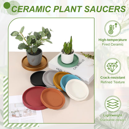 YELARXI 6.7 Inch Ceramic Plant Saucers, Round Flower Planter Water Trays Ceramic Plant Saucer Pot Tray -Fitting for (Outdoor/Indoors/Garden/Planting/Water/Flower/Coffee) Matte Black