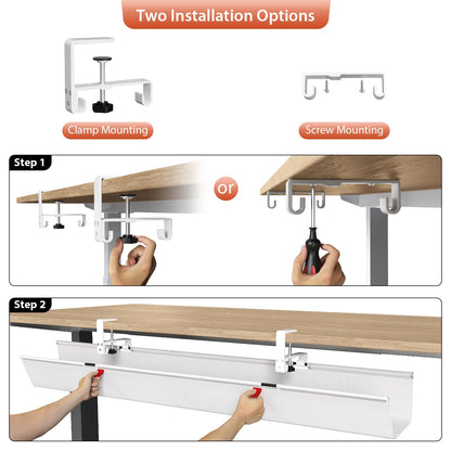 Univivi No Drill Under Desk Cable Management Tray, 48" Cord Organizer for Table, Clamp/Screw Mount Desk Cable Management, Premium Fabric Cable Management Tray for Office, Home (Extra Large)
