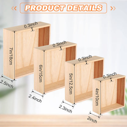 Yookeer 16 Pcs Unfinished Wooden Boxes 4 Size Wood Box Rustic Wooden for Crafts Wood Crates Square Storage Centerpiece for Table Home Drawer Decor Treasure, 4 x 4, 5 x 5, 6 x 6, 7 x 7 Inch