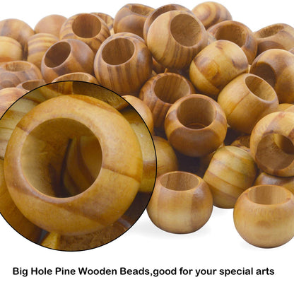Natural Wooden Beads, 100 Pieces 20mm Diameter Round Loose Spacer Beads Large Hole (10mm) Wooden Craft Beads with Beautiful Grain for DIY Handmade Decorations