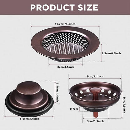 Mudder 3 Pcs Kitchen Sink Drain Strainer and Stopper Stainless Steel Garbage