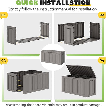 Outdoor Storage Box, Resin Deck Boxes Indoor and outdoor, Waterproof Storage Box Lockable Lid (Grey, 75 Gallon)