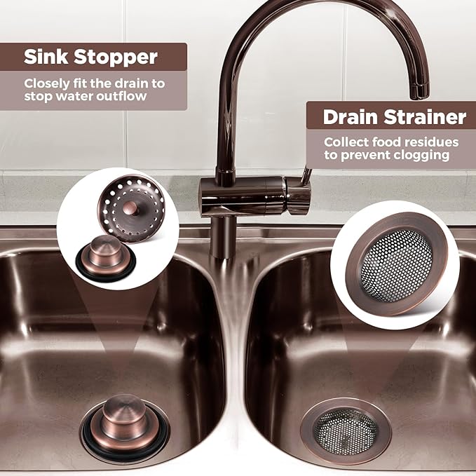 Mudder 3 Pcs Kitchen Sink Drain Strainer and Stopper Stainless Steel Garbage