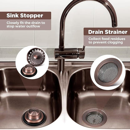 Mudder 3 Pcs Kitchen Sink Drain Strainer and Stopper Stainless Steel Garbage