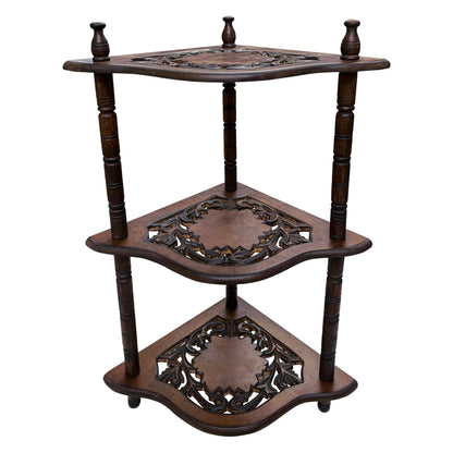 The Wooden Town Corner Shelf - 3-Tier Space-Saving Corner Bookshelf Stand for Small Rooms, Stylish Bathroom & Home Office Storage, Burnt Finish, 12" L x 12" W x 26" H