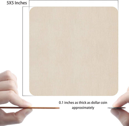 Fuyit Unfinished Wood Pieces, 50Pcs 5 x 5 Inch Blank Natural Wood Square Wooden Cutouts Board for DIY Crafts Painting, Scrabble Tiles, Coasters, Decoration