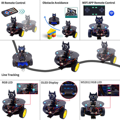 Adeept Smart Car Kit(Compatible with Arduino IDE), Line Tracking, Obstacle Avoidance, OLED Display, Ultrasonic Sensor, Wireless Remote Control, DIY STEM Educational Robot Car Kit (Black)